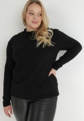 Czarna Bluzka z Półgolfem Zdobionym Haftem Tameris. Czarne bluzki Born2be, plus size, z aplikacjami, z bawełny, bez kołnierzyka, plus size, bez ramiączek. W wyprzedaży za 33.99 zł.