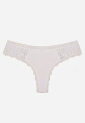 Białe Majtki Stringi Ozdobione Koronką z Bawełną Meniliphis. Białe stringi Renee, bez wzorów, z bawełny. Za 6.99 zł.
