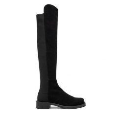 Muszkieterki Stuart Weitzman. Czarne kozaki Stuart Weitzman, bez wzorów, bez obcasa, na płaskiej podeszwie, bez zapięcia. Za 3,629.00 zł.