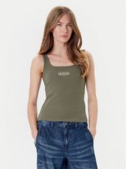 Guess Jeans Top W5YP35 KA0H1 Khaki Regular Fit. Brązowe topy Guess Jeans, xxl, z aplikacjami, z bawełny, bez kołnierzyka, bez ramiączek. Za 109.99 zł.