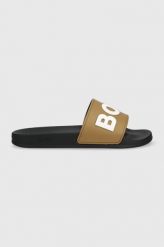 BOSS klapki Kirk damskie kolor beżowy 50488941. Brązowe klapki Boss, bez wzorów, z gumy, bez obcasa, bez zapięcia. Za 299.99 zł.