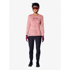 Bluza rowerowa damska Fox Ranger Tru Dri LS Jersey. Czerwone bluzy FOX, bez wzorów, z jersey, sportowe, bez ramiączek, bez kaptura. Za 313.49 zł.