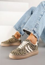 Panterkowe Sneakersy Tenisówki Ozdobione Paskami Falovinia. Trampki Renee, bez wzorów, z jeansu, eleganckie, bez zapięcia. W wyprzedaży za 75.99 zł.