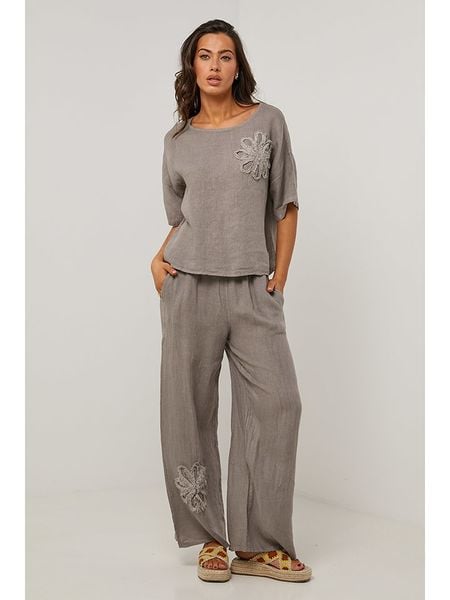 Le Monde du Lin Lniane spodnie w kolorze szarym rozmiar: 38/40. Szare bluzki Le Monde du Lin, bez wzorów, ze lnu, klasyczne, z standardowym stanem. Za 224.52 zł.