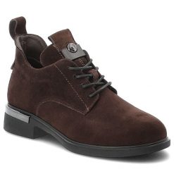 Botki damskie Vinceza o sznurowanym fasonie z ozdobnym metalowym detalem i niskim stabilnym obcasem ciemnobrązowe, 89151 DK BR. Brązowe botki VINCEZA, bez wzorów, z jeansu, eleganckie, bez obcasa, na obcasie, bez zapięcia. Za 260.99 zł.