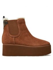 Guess Botki Jilaine2 FLFJL2 LEA10 Brązowy. Brązowe botki Guess, z aplikacjami, ze skóry, bez obcasa, na koturnie, bez zapięcia. Za 399.99 zł.