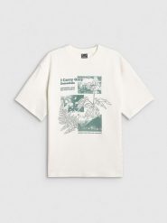 4F T-shirt loose z nadrukiem damski - biały L. Białe t-shirty 4f, l, bez wzorów, z dzianiny, klasyczne, bez kołnierzyka, bez ramiączek. Za 79.99 zł.