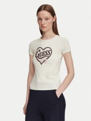 Guess T-Shirt V6YI09 K4276 Beżowy jasny Slim Fit. Brązowe t-shirty Guess, xl, z aplikacjami, z bawełny, bez kołnierzyka, bez ramiączek. Za 154.99 zł.