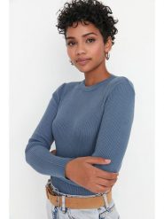 Trendyol Sweter w kolorze niebieskim rozmiar: L. Niebieskie swetry Trendyol, l, bez wzorów, prążkowane, bez ramiączek. Za 65.23 zł.