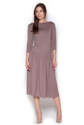 Brązowy Dzianinowy Komplet Bluzka + Midi Spódnica. Brązowe bluzki Figl, s, bez wzorów, z dzianiny, bez kołnierzyka, bez ramiączek. Za 249.00 zł.