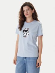 KARL LAGERFELD T-Shirt A1W17128 Błękitny Regular Fit. Niebieskie t-shirty KARL LAGERFELD, m, bez wzorów, z bawełny, bez kołnierzyka, bez ramiączek. Za 389.99 zł.