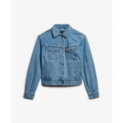 Kurtka dżinsowa damska z wzorem Superdry. Niebieskie kurtki Superdry, s, bez wzorów, klasyczne, bez kaptura. Za 520.00 zł.
