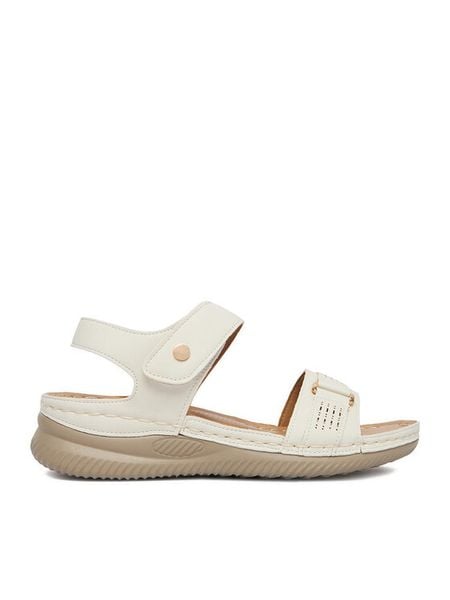 Go Soft Sandały CEO-WYL05010-09 Écru. Białe sandały GO SOFT, bez wzorów, ze skóry, bez obcasa, na koturnie, bez zapięcia. Za 99.99 zł.
