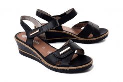 Rieker Remonte R6266-01 Czarny, sandały damskie. Czarne sandały Rieker Remonte, bez wzorów, bez obcasa, na koturnie, bez zapięcia. Za 359.90 zł.