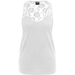 Damski tank top miejski klasyczny kwiatowa koronka luźny. Białe topy Urban Classics, bez wzorów, z koronki, klasyczne, bez kołnierzyka, bez ramiączek. W wyprzedaży za 38.00 zł.