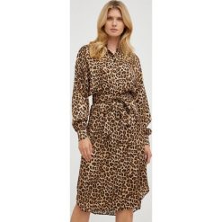 Twinset sukienka kolor brązowy maxi dopasowana. Brązowe sukienki Twinset, bez wzorów, z tkaniny, bez kołnierzyka, bez ramiączek, maxi, dopasowane. Za 1,179.90 zł.