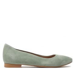 Baleriny Tamaris. Zielone baleriny Tamaris, bez wzorów, bez obcasa, bez zapięcia. Za 219.99 zł.
