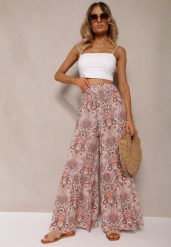 Różowo-Zielone Spodnie z Rozszerzanymi Nogawkami z Wiskozy High Waist z Gumką w Talii Nasie. Czerwone jeansy Renee, l, bez wzorów, z jeansu, eleganckie, z podwyższonym stanem, długie. W wyprzedaży za 39.99 zł.