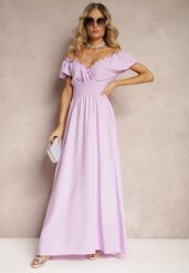 Fioletowa Sukienka z Wiskozy z Gumką w Talii i Kopertowym Dekoltem Rhoneri. Fioletowe sukienki Renee, na imprezę, m, bez wzorów, z wiskozy, eleganckie, bez kołnierzyka, bez ramiączek, maxi, kopertowe. W wyprzedaży za 55.99 zł.