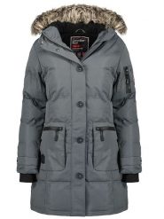 Canadian Peak Parka "Axelus" w kolorze szarym rozmiar: M. Szare płaszcze Canadian Peak, m, z aplikacjami, bez kaptura. Za 294.97 zł.