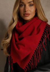 Czerwony Klasyczny Szalik Zakończony Frędzlami Vetiele. Czerwone szaliki i kominy Renee, bez wzorów, z jeansu, boho. Za 34.99 zł.