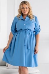 Sukienka szmizjerka do pracy rozkloszowana plus size MARZANNA jeans. Sukienki KARKO, do pracy, l, bez wzorów, z jeansu, biznesowe, bez kołnierzyka, plus size, bez ramiączek, midi, dla puszystych. Za 349.50 zł.
