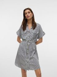 Vero Moda Sukienka w kolorze czarno-białym rozmiar: S. Białe sukienki Vero Moda, na co dzień, s, bez wzorów, z tkaniny, klasyczne, bez kołnierzyka, bez ramiączek, midi, proste. Za 118.56 zł.