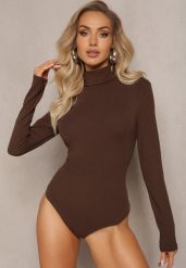 Brązowe Bawełniane Body z Golfem Ohpia. Brązowe body i gorsety Renee, bez wzorów, z bawełny, bez ramiączek. W wyprzedaży za 79.99 zł.