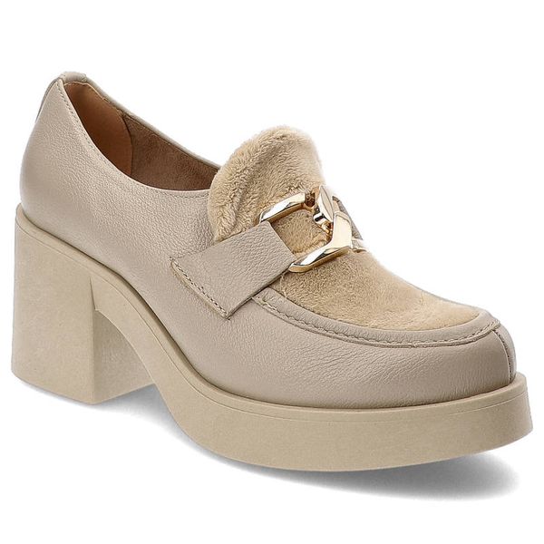Beżowe Półbuty Lemar Wygodne Skórzane Buty. Brązowe półbuty wsuwane Lemar, bez wzorów, ze skóry, biznesowe, bez obcasa, na obcasie. Za 314.99 zł.
