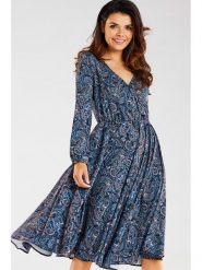 Awama Sukienka w kolorze granatowym ze wzorem rozmiar: XL. Niebieskie sukienki Awama, xl, bez wzorów, bez kołnierzyka, bez ramiączek, midi. Za 190.95 zł.