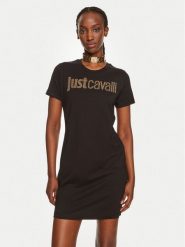 Just Cavalli Sukienka codzienna 76PAOE04 Czarny Regular Fit. Czarne sukienki Just Cavalli, na co dzień, s, bez wzorów, z bawełny, bez kołnierzyka, bez ramiączek, proste. Za 339.99 zł.
