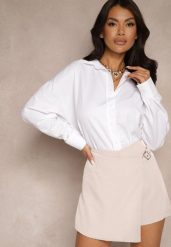Jasnobeżowe Spódnico-Szorty High Waist z Paskiem i Klamrą Nonithra. Brązowe szorty Renee, bez wzorów, eleganckie. W wyprzedaży za 47.99 zł.