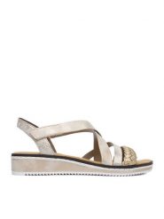 Rieker Sandały CEO-V3663-90 Złoty. Żółte sandały Rieker, bez wzorów, ze skóry, bez obcasa, na płaskiej podeszwie, bez zapięcia. Za 299.99 zł.