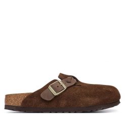 Klapki Birkenstock. Brązowe klapki Birkenstock, bez wzorów, bez obcasa, bez zapięcia. Za 719.99 zł.