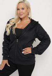 Czarna Bluza z Dodatkiem Bawełny i Kapturem Ozdobiona Sznurkami Alisara. Czarne bluzy Born2be, xl, bez wzorów, z bawełny, bez ramiączek. W wyprzedaży za 55.24 zł.