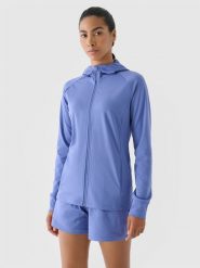 4F Bluza treningowa slim szybkoschnąca damska - granatowa M. Niebieskie bluzy z kapturem 4f, m, bez wzorów, z dzianiny, z kapturem, na fitness i siłownię. W wyprzedaży za 99.99 zł.