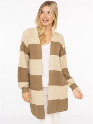 Zwillingsherz Kardigan w kolorze beżowo-jasnobrązowym rozmiar: onesize. Brązowe swetry Zwillingsherz, bez wzorów, prążkowane, bez ramiączek. Za 252.34 zł.