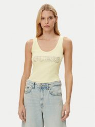 Guess Top W5GP29 KA0H1 Żółty Regular Fit. Żółte topy Guess, xs, z aplikacjami, z bawełny, bez kołnierzyka, bez ramiączek. Za 159.99 zł.