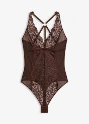 Body ze stringami, bez fiszbinów, ze szlachetnym haftem. Brązowe body i gorsety bonprix, bez wzorów, bez ramiączek. Za 109.99 zł.