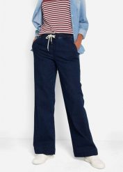 Jeansy wide leg, mid waist, z wygodnym pasem. Niebieskie jeansy bonprix, bez wzorów, z jeansu. Za 124.99 zł.