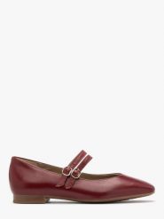 Bordowe baleriny z dwoma paskami AUDREY. Czerwone baleriny Ryłko, bez wzorów, z gumy, bez obcasa, na płaskiej podeszwie, bez zapięcia. Za 349.99 zł.