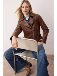 Trendyol Kurtka w kolorze brązowym ze skóry syntetycznej rozmiar: XL. Brązowe kurtki Trendyol, xl, bez wzorów, ze skóry, bez kaptura. Za 95.99 zł.