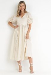 Beżowa Sukienka Maxi z Bawełny i Lnu z Ażurowymi Wstawkami i Gumką w Pasie Arada. Brązowe sukienki Born2be, na co dzień, m, w ażurowe wzory, z bawełny, wizytowe, bez kołnierzyka, bez ramiączek, maxi, proste. W wyprzedaży za 178.49 zł.