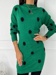 Zielona Tunika w Grochy 8959-520-F. Zielone tuniki ModnaKiecka.pl, l, bez wzorów, z elastanu, bez kołnierzyka, bez ramiączek. Za 109.99 zł.