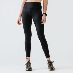 Legginsy do biegania damskie Kiprun Run 500 Support. Czarne legginsy KALENJI, bez wzorów, z elastanu. Za 59.99 zł.