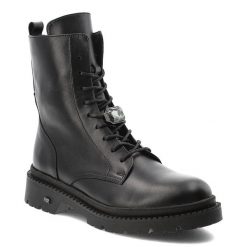 Botki damskie Karino, za kostkę na płaskim obcasie skórzane z ozdobą na zamek, czarne lico, 4841-076-F. Czarne botki Karino, z aplikacjami, ze skóry, eleganckie, za kostkę, bez obcasa, na płaskiej podeszwie, bez zapięcia. Za 479.00 zł.