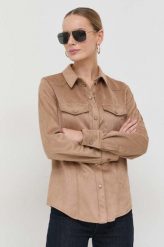 Guess koszula damska kolor brązowy regular z kołnierzykiem klasycznym. Brązowe koszule Guess, l, z aplikacjami, z dzianiny, klasyczne, bez kołnierzyka, bez ramiączek. W wyprzedaży za 369.99 zł.