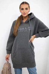 Bluza ocieplana z haftowanym napisem oversize grafitowa. Szare bluzy KESI, l, bez wzorów, z bawełny, bez ramiączek, bez kaptura. Za 238.37 zł.