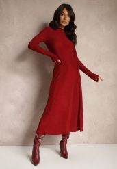 Bordowa Elegancka Sukienka z Wiskozą i Brokatem Werista. Czerwone sukienki Renee, l, bez wzorów, z materiału, eleganckie, bez kołnierzyka, bez ramiączek, maxi. W wyprzedaży za 135.99 zł.
