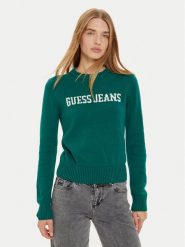Guess Jeans Sweter W4BR10 Z3HM1 Zielony Regular Fit. Zielone swetry Guess Jeans, l, z aplikacjami, z bawełny, bez ramiączek. Za 219.99 zł.